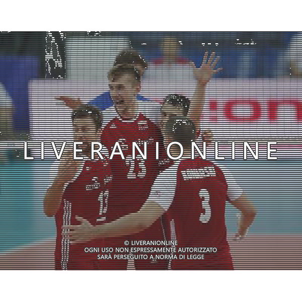 Pesaro - FIVB World League Pool A1 02/06/2017 Brasile Polonia nella foto: ESULTANZA POLONIA ©Claudio Zamagni/Agenzia Aldo Liverani POLAND CELEBRATES during FIVB World League volleyball pool A1 match between Brazil and Poland at Adriatic Arena on June 02, 2017 in Adriatic Arena Pesaro 