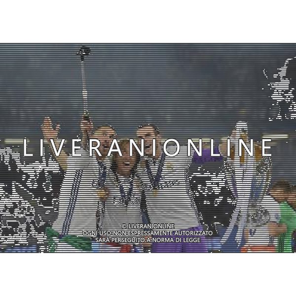 UEFA Champions League 2016/2017 Finale Cardiff (Galles) - 03.06.2017 Juventus-Real Madrid Nella Foto:Sergio Ramos Luka Modric e Gareth Bale con la coppa /Ph.Vitez-Ag. Aldo Liverani