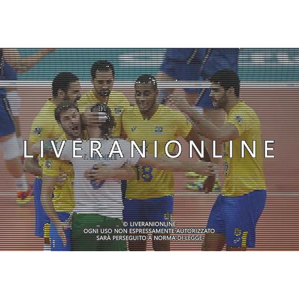 Pesaro - FIVB World League Pool A1 04/06/2017 Italia - Brasile nella foto: ESULTANZA BRASILE ©Claudio Zamagni/Agenzia Aldo Liverani BRAZIL CELEBRATES during FIVB World League volleyball pool A1 match between Italy and Brazil at Adriatic Arena on June 04, 2017 in Pesaro Photo credit Claudio Zamagni/Aldo Liverani Photo Agency