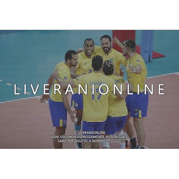 Pesaro - FIVB World League Pool A1 04/06/2017 Italia - Brasile nella foto: ESULTANZA BRASILE ©Claudio Zamagni/Agenzia Aldo Liverani BRAZIL CELEBRATES during FIVB World League volleyball pool A1 match between Italy and Brazil at Adriatic Arena on June 04, 2017 in Pesaro Photo credit Claudio Zamagni/Aldo Liverani Photo Agency