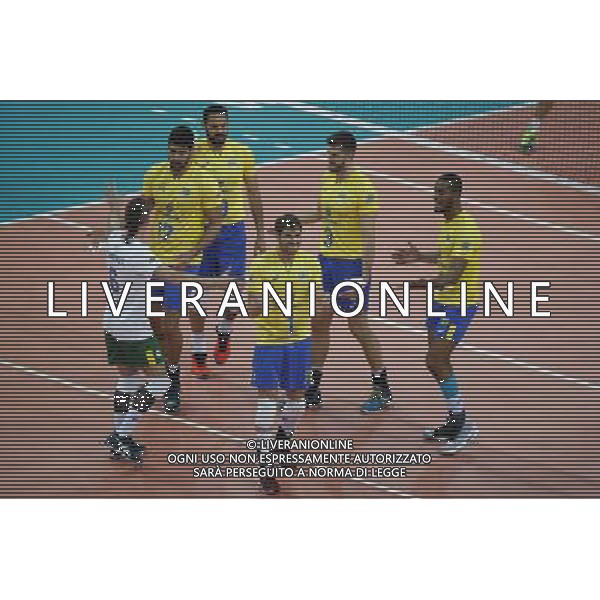 Pesaro - FIVB World League Pool A1 04/06/2017 Italia - Brasile nella foto: ESULTANZA BRASILE ©Claudio Zamagni/Agenzia Aldo Liverani BRAZIL CELEBRATES during FIVB World League volleyball pool A1 match between Italy and Brazil at Adriatic Arena on June 04, 2017 in Pesaro Photo credit Claudio Zamagni/Aldo Liverani Photo Agency