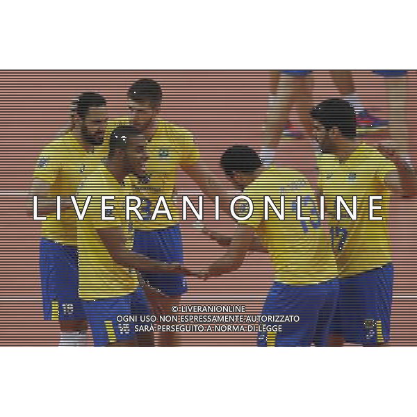 Pesaro - FIVB World League Pool A1 04/06/2017 Italia - Brasile nella foto: ESULTANZA BRASILE ©Claudio Zamagni/Agenzia Aldo Liverani BRAZIL CELEBRATES during FIVB World League volleyball pool A1 match between Italy and Brazil at Adriatic Arena on June 04, 2017 in Pesaro Photo credit Claudio Zamagni/Aldo Liverani Photo Agency