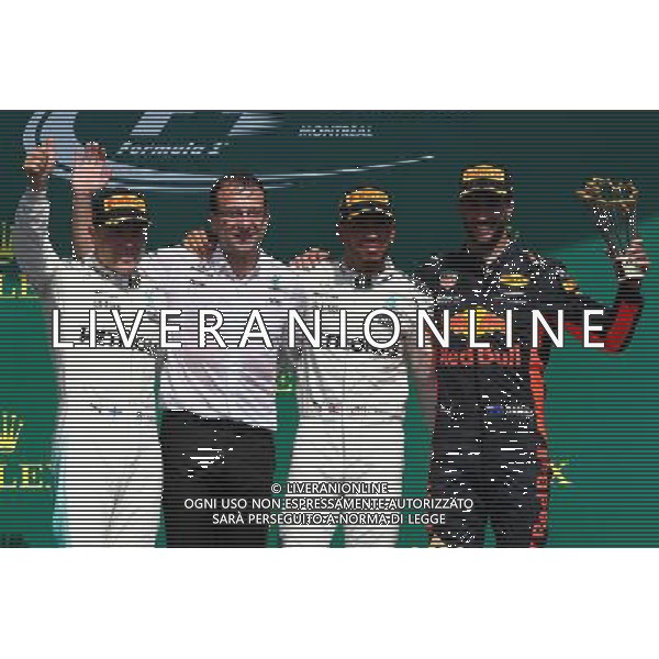1st place Lewis Hamilton (GBR) Mercedes AMG F1 W08, 2nd for Valtteri Bottas (FIN) Mercedes AMG F1 and 3rd place for Daniel Ricciardo (AUS) Red Bull Racing RB13. 11.06.2017. Formula 1 World Championship, Rd 7, Canadian Grand Prix, Montreal, Canada, Race Day. AG ALDO LIVERANI SAS ONLY ITALY