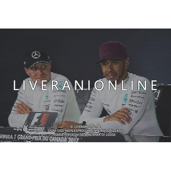 (L to R): Valtteri Bottas (FIN) Mercedes AMG F1 and Lewis Hamilton (GBR) Mercedes AMG F1 in the FIA Press Conference. 11.06.2017. Formula 1 World Championship, Rd 7, Canadian Grand Prix, Montreal, Canada, Race Day. / AGENZIA ALDO LIVERANI SAS - ITALY ONLY EDITORIAL USE ONLY