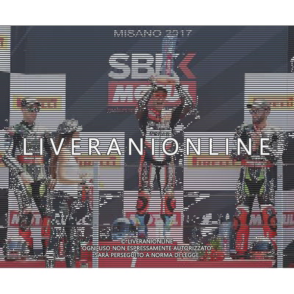 Misano - Gara 2 Campionato Mondiale Superbike 18/06/2017 nella foto: esultanza Marco Melandri (Ducati Aruba Racing) ©Claudio Zamagni/Agenzia Aldo Liverani Marco Melandri (Ducati Aruba Racing) celebrates during Race 2 Superbike World Championship Pirelli Riviera di Rimini Round at Misano World Circuit Marco Simoncelli June 18. 2017 in Misano Adriatico Photo credit by Claudio Zamagni/Aldo Liverani Photo Agency