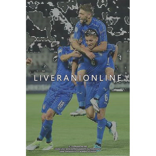 UEFA Campionato Europeo Under 21 Polonia 2017 Gruppo C Krakow (Polonia) - 18.06.2017 Danimarca-Italia Nella Foto: esultanza dopo il gol di Lorenzo Pellegrini con Domenico Berardi e Roberto Gagliardini /Ph.Vitez-Ag. Aldo Liverani