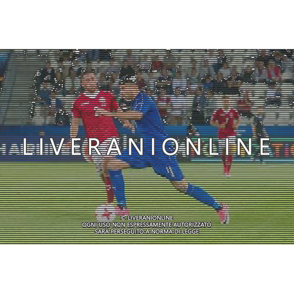 KRAKOW 18.06.2017 MECZ GRUPA C MISTRZOSTWA EUROPY U-21 W PILCE NOZNEJ 2017: DANIA - WLOCHY --- 2017 UEFA EUROPEAN U21 CHAMPIONSHIP MATCH: DENMARK - ITALY NZ ANDREA PETAGNA WOLCHY ITALY FREDERIK HOLST DANIA DENMARK FOT LUKASZ KRAJEWSKI / FOKUSMEDIA. / NEWSPIX.PL --- Newspix.pl AG ALDO LIVERANI SAS *** Local Caption *** www.newspix.pl mail us: info@newspix.pl call us: 0048 022 23 22 222 --- Polish Picture Agency by Ringier Axel Springer Poland