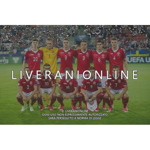 KRAKOW 18.06.2017 MECZ GRUPA C MISTRZOSTWA EUROPY U-21 W PILCE NOZNEJ 2017: DANIA - WLOCHY --- 2017 UEFA EUROPEAN U21 CHAMPIONSHIP MATCH: DENMARK - ITALY NZ ZDJECIE DRUZYNOWE TEAM PHOTO OD LEWEJ GORA JACOB RASMUSSEN DANIA DENMARK JEPPE HOJBJERG DANIA DENMARK ANDREAS MAXSO DANIA DENMARK MARCUS INGVARTSEN DANIA DENMARK CHRISTIAN NORGAARD DANIA DENMARK PATRIK BANGGAARD DANIA DENMARK OD LEWEJ DOL FREDERIK HOLST DANIA DENMARK LUCAS QVISTORFF DANIA DENMARK FREDERIK BORSTING DANIA DENMARK LASSE VIGEN CHRISTENSEN DANIA DENMARK ANDREW HJULSAGER DANIA DENMARK FOT LUKASZ KRAJEWSKI / FOKUSMEDIA. / NEWSPIX.PL --- Newspix.pl AG ALDO LIVERANI SAS *** Local Caption *** www.newspix.pl mail us: info@newspix.pl call us: 0048 022 23 22 222 --- Polish Picture Agency by Ringier Axel Springer Poland