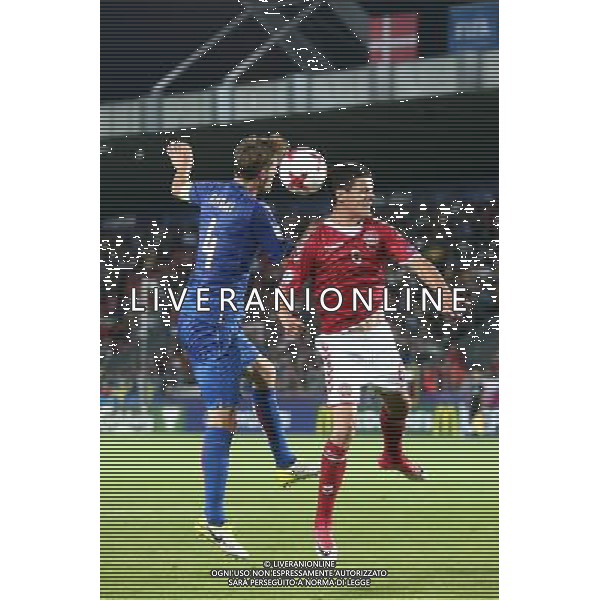 Krakow , Stadion im Jozefa Pilsudskiego 18.06.2017 Sport , Pilka nozna Reprezentacja , Kadra , U-21, Mistrzostwa Europy U21 2017 Grupa C Dania U21 - Wlochy U21 NZ Daniele Rugani ( ITA ) Christian Norgaard ( DEN ) FOT Michal Nowak / Newspix.pl Krakow , Jozef Pilsudski\'s Stadium 18.06.2017 Sport , Football National Teams , UEFA Under-21 European Championship Poland 2017 , Group C Denmark U-21 - Italy U-21 photo by Michal Nowak / Newspix.pl --- Newspix.pl AG ALDO LIVERANI SAS *** Local Caption *** www.newspix.pl mail us: info@newspix.pl call us: 0048 022 23 22 222 --- Polish Picture Agency by Ringier Axel Springer Poland