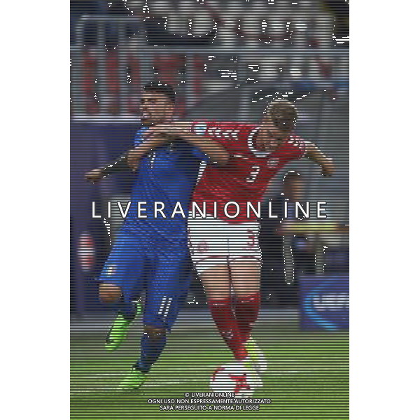 Krakow , Stadion im Jozefa Pilsudskiego 18.06.2017 Sport , Pilka nozna Reprezentacja , Kadra , U-21, Mistrzostwa Europy U21 2017 Grupa C Dania U21 - Wlochy U21 NZ Andrea Petagna ( ITA ) Andreas Maxso ( DEN ) FOT Michal Nowak / Newspix.pl Krakow , Jozef Pilsudski\'s Stadium 18.06.2017 Sport , Football National Teams , UEFA Under-21 European Championship Poland 2017 , Group C Denmark U-21 - Italy U-21 photo by Michal Nowak / Newspix.pl --- Newspix.pl AG ALDO LIVERANI SAS *** Local Caption *** www.newspix.pl mail us: info@newspix.pl call us: 0048 022 23 22 222 --- Polish Picture Agency by Ringier Axel Springer Poland