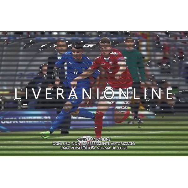 Krakow , Stadion im Jozefa Pilsudskiego 18.06.2017 Sport , Pilka nozna Reprezentacja , Kadra , U-21, Mistrzostwa Europy U21 2017 Grupa C Dania U21 - Wlochy U21 NZ Andrea Petagna ( ITA ) Andreas Maxso ( DEN ) FOT Michal Nowak / Newspix.pl Krakow , Jozef Pilsudski\'s Stadium 18.06.2017 Sport , Football National Teams , UEFA Under-21 European Championship Poland 2017 , Group C Denmark U-21 - Italy U-21 photo by Michal Nowak / Newspix.pl --- Newspix.pl AG ALDO LIVERANI SAS *** Local Caption *** www.newspix.pl mail us: info@newspix.pl call us: 0048 022 23 22 222 --- Polish Picture Agency by Ringier Axel Springer Poland