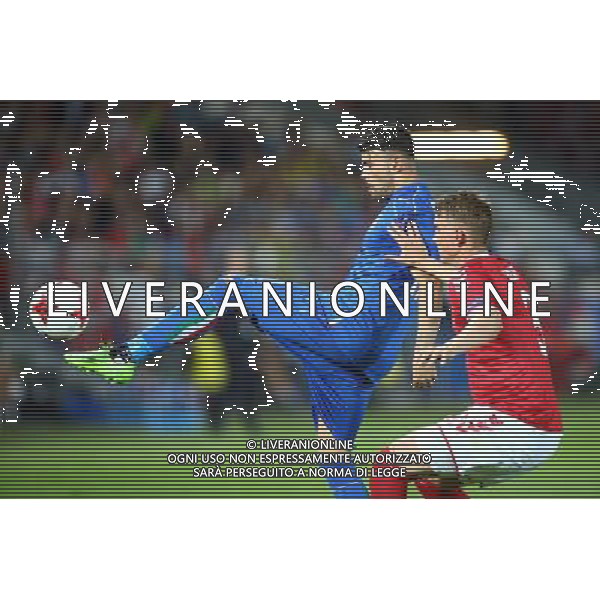 Krakow , Stadion im Jozefa Pilsudskiego 18.06.2017 Sport , Pilka nozna Reprezentacja , Kadra , U-21, Mistrzostwa Europy U21 2017 Grupa C Dania U21 - Wlochy U21 NZ Andrea Petagna ( ITA ) Andreas Maxso ( DEN ) FOT Michal Nowak / Newspix.pl Krakow , Jozef Pilsudski\'s Stadium 18.06.2017 Sport , Football National Teams , UEFA Under-21 European Championship Poland 2017 , Group C Denmark U-21 - Italy U-21 photo by Michal Nowak / Newspix.pl --- Newspix.pl AG ALDO LIVERANI SAS *** Local Caption *** www.newspix.pl mail us: info@newspix.pl call us: 0048 022 23 22 222 --- Polish Picture Agency by Ringier Axel Springer Poland