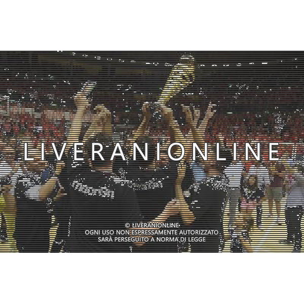 TRIESTE-VIRTUS SEGAFREDO BOLOGNA 19-06-2017 FINALE PLAY OFF PER LA CONQUISTA DELLA SERIE A 1 NELLA FOTO I GIOCATORI DELLA VIRTUS SEGAFREDO BOLOGNA ESULTANO PER LA PROMOZIONE IN SERIE A 1 FOTO OPTIMA-AG ALDO LIVERANI SAS