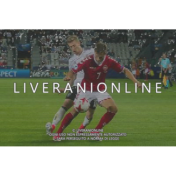 KRAKOW 21.06.2017 MECZ GRUPA C MISTRZOSTWA EUROPY U-21 W PILCE NOZNEJ 2017: NIEMCY - DANIA --- 2017 UEFA EUROPEAN U21 CHAMPIONSHIP MATCH: GERMANY - DENMARK NZ ANDREW HJULSAGER DANIA DENMARK MITCHELL WEISER NIEMCY GERMANY FOT LUKASZ KRAJEWSKI / FOKUSMEDIA.COM.PL / NEWSPIX.PL --- Newspix.pl / AGENZIA ALDO LIVERANI SAS - ITALY ONLY EDITORIAL USE ONLY - Germania - Danimarca UEFA Campionato Europeo Under 21 Polonia 2017 Gruppo C Cracovia (Polonia) - 21.06.2017