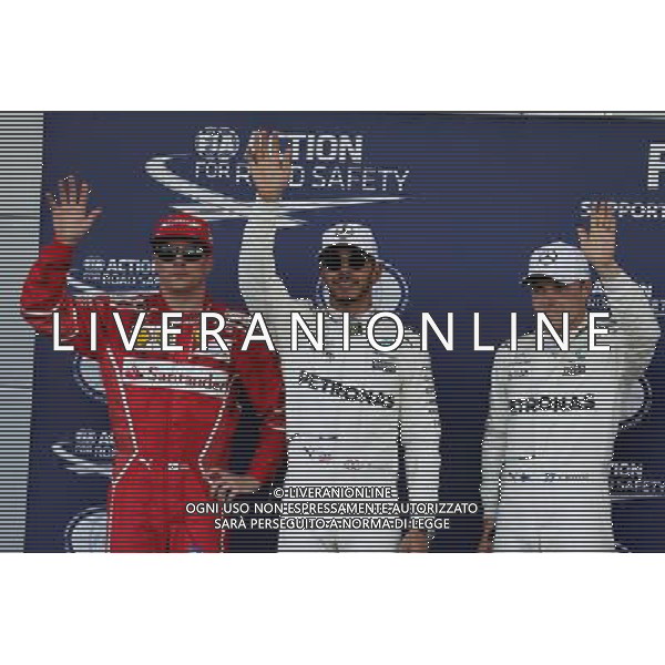Qualifying top three in parc ferme (L to R): Kimi Raikkonen (FIN) Ferrari, third; Lewis Hamilton (GBR) Mercedes AMG F1, pole position; Valtteri Bottas (FIN) Mercedes AMG F1, second. 24.06.2017. Formula 1 World Championship, Rd 8, Azerbaijan Grand Prix, Baku Street Circuit, Azerbaijan, Qualifying Day. / AGENZIA ALDO LIVERANI SAS - ITALY ONLY EDITORIAL USE ONLY - - Gp F1 Baku Street Circuit, Azerbaijan, Prove Ufficiali Qualifiche 24.06.2017.