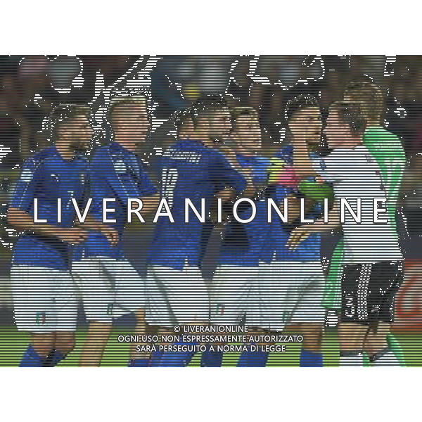 UEFA Campionato Europeo Under 21 Polonia 2017 Gruppo C Krakow (Polonia) - 24.06.2017 Italia-Germania Nella Foto: scontro fra i giocatori della germania e dellÕitalia dopo il gol di bernardeschi - roberto gagliardini e gerhardt /Ph.Vitez-Ag. Aldo Liverani