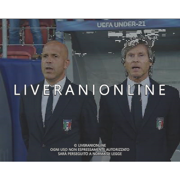 UEFA Campionato Europeo Under 21 Polonia 2017 Gruppo C Krakow (Polonia) - 24.06.2017 Italia-Germania Nella Foto: luigi di biagio e gabriele oriali durante l\'inno nazionale /Ph.Vitez-Ag. Aldo Liverani