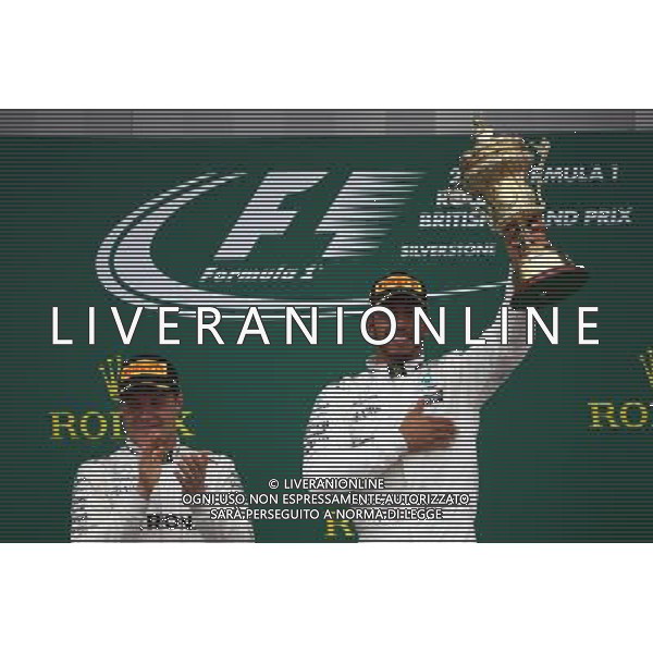 2nd place Valtteri Bottas (FIN) Mercedes AMG F1 W08 and 1st place Lewis Hamilton (GBR) Mercedes AMG F1 W08. 16.07.2017. Formula 1 World Championship, Rd 10, British Grand Prix, Silverstone, England, Race Day. AG ALDO LIVERAI SAS ONLY ITALY