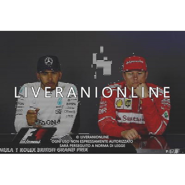 (L to R): Lewis Hamilton (GBR) Mercedes AMG F1 and Kimi Raikkonen (FIN) Ferrari in the FIA Press Conference. 16.07.2017. Formula 1 World Championship, Rd 10, British Grand Prix, Silverstone, England, Race Day. AG ALDO LIVERANI SAS ONLY ITALY