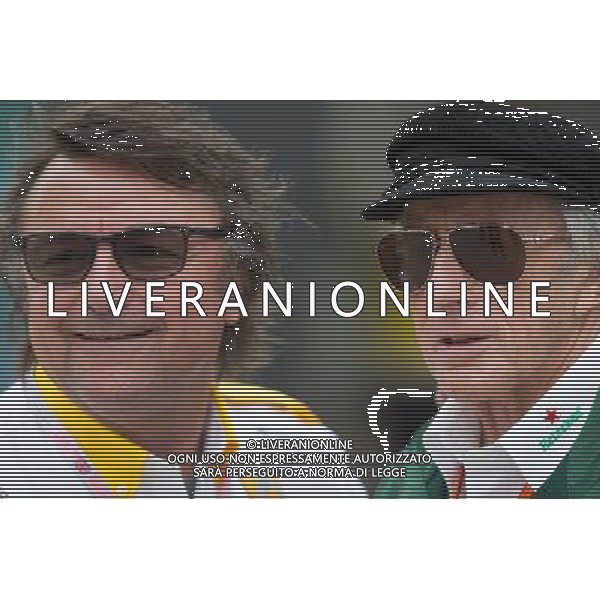 (L to R): Rene Arnoux (FRA) with Jackie Stewart (GBR). 16.07.2017. Formula 1 World Championship, Rd 10, British Grand Prix, Silverstone, England, Race Day. AG ALDO LIVERANI SAS ONLY ITALY