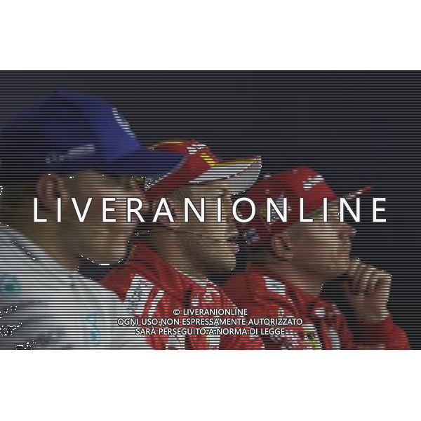 Qualifying top three in the FIA Press Conference (L to R): Valtteri Bottas (FIN) Mercedes AMG F1, third, Sebastian Vettel (GER) Ferrari; pole position; Kimi Raikkonen (FIN) Ferrari, second. 29.07.2017. Formula 1 World Championship, Rd 11, Hungarian Grand Prix, Budapest, Hungary, Qualifying Day. /AGENZIA ALDO LIVERANI SAS - ITALY ONLY - EDITORIAL USE ONLY - - GP F1 UNGHERIA PROVE UFFICIALI QUALIFICHE 29/07/2017