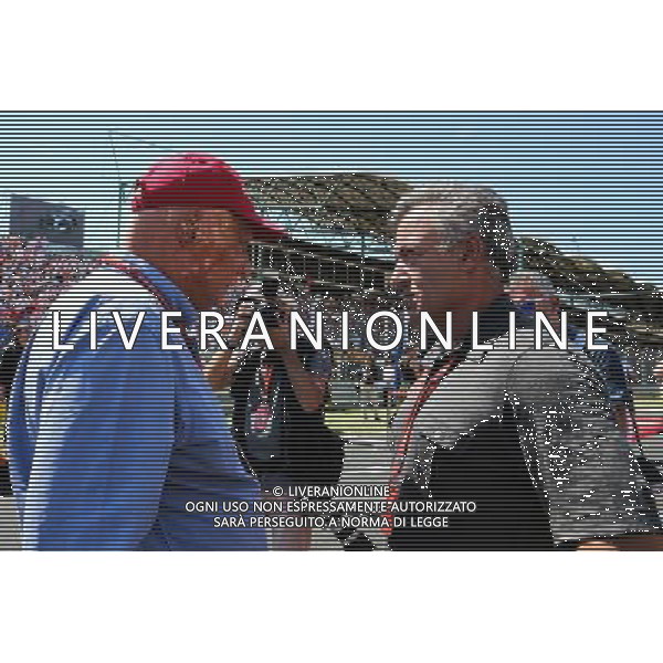 (L to R): Niki Lauda (AUT) Mercedes Non-Executive Chairman with Jean Alesi (FRA). 30.07.2017. Formula 1 World Championship, Rd 11, Hungarian Grand Prix, Budapest, Hungary, Race Day. /AGENZIA ALDO LIVERANI SAS - ITALY ONLY - EDITORIAL USE ONLY - - GP F1 BUDAPEST UNGHERIA GARA 30/07/2017