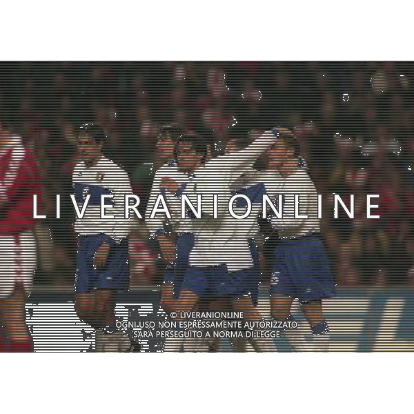 27-03-1999 COPENAGHEN-QUALIFICAZIONI EUROPEI PARKEN STADIUM DANIMARCA ITALIA 1-2 NELLA FOTO ESULTANZA GIOCATORI ITALIA AG ALDO LIVERANI SAS 