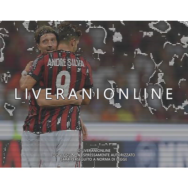 UEFA Europa League 2017/2018 Playoff Andata Milano - 17.03.2017 Milan-Shkendija Nella Foto:andre silva esulta secondo gol con montolivo /Ph.Vitez-Ag. Aldo Liverani