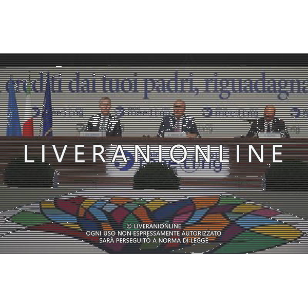 Rimini - XXXVIII Edizione Meeting per l\'Amicizia fra i Popoli 24/08/2017 nella foto: Angelino Alfano Ministro degli affari esteri Jens Stoltenberg segretario generale della NATO Roberto Fontolan ©Claudio Zamagni/Agenzia Aldo Liverani 