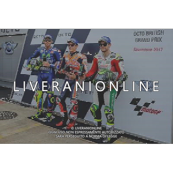 26.08.2017. Circuito di Silverstone, Towcester, Gran Bretagna.Valentino Rossi, Marc Marquez e Cal Crutchlow