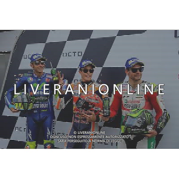26.08.2017. Circuito di Silverstone, Towcester, Gran Bretagna.Valentino Rossi, Marc Marquez e Cal Crutchlow