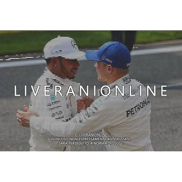(L to R): Lewis Hamilton (GBR) Mercedes AMG F1 (Right) celebrates his pole position in qualifying parc ferme with third placed team mate Valtteri Bottas (FIN) Mercedes AMG F1. 26.08.2017. Formula 1 World Championship, Rd 12, Belgian Grand Prix, Spa Francorchamps, Belgium, Qualifying Day. AG ALDO LIVERANI SAS ONLY ITALY
