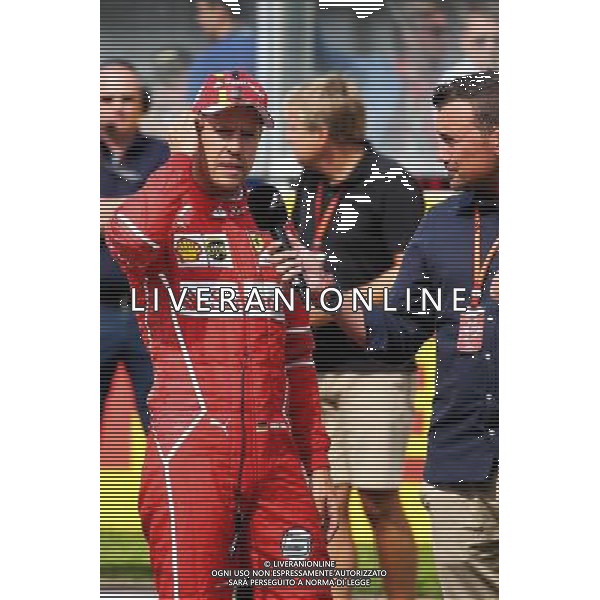 (L to R): Second placed Sebastian Vettel (GER) Ferrari in qualifying parc ferme with Will Buxton (GBR) NBC Sports Network TV Presenter. 26.08.2017. Formula 1 World Championship, Rd 12, Belgian Grand Prix, Spa Francorchamps, Belgium, Qualifying Day. AG ALDO LIVERANI SAS ONLY ITALY