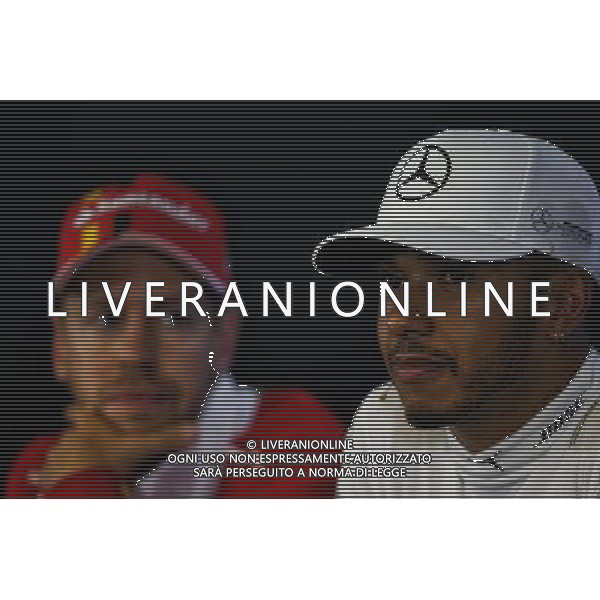 Lewis Hamilton (GBR) Mercedes AMG F1 and Sebastian Vettel (GER) Ferrari in the post qualifying FIA Press Conference. 26.08.2017. Formula 1 World Championship, Rd 12, Belgian Grand Prix, Spa Francorchamps, Belgium, Qualifying Day. AG ALDO LIVERANI SAS ONLY ITALY