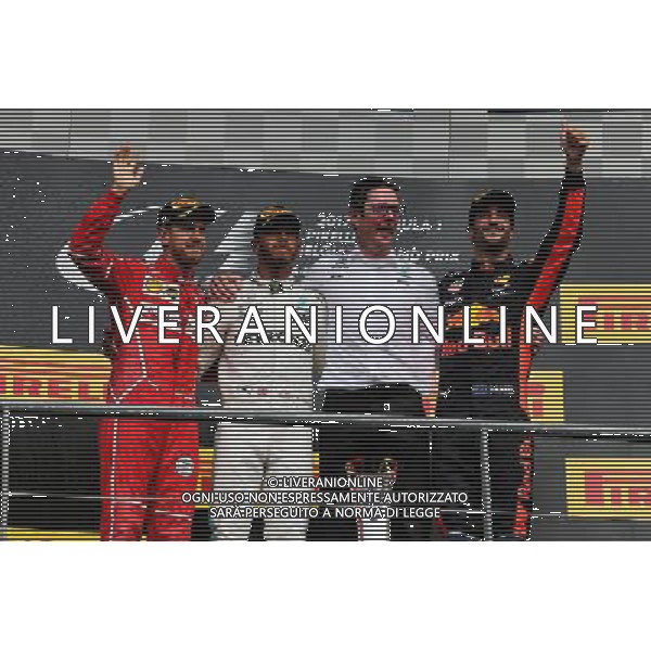 The podium (L to R): Sebastian Vettel (GER) Ferrari, second; Lewis Hamilton (GBR) Mercedes AMG F1, race winner; Daniel Ricciardo (AUS) Red Bull Racing, third. 27.08.2017. Formula 1 World Championship, Rd 12, Belgian Grand Prix, Spa Francorchamps, Belgium, Race Day. / AGENZIA ALDO LIVERANI SAS - ITALY ONLY EDITORIAL USE ONLY