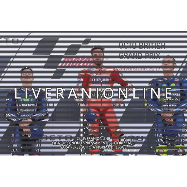 Silverstone United Kingdom 25.08.2017 Twelfth round MotoGP 2017 at the Silverstone Circuit, Andrea Dovizioso (Ducati Racing Team) Maverick Vinales (Movistar Yamaha) Valentino Rossi (Movistar Yamaha) photoPSP / Newspix.pl --- Newspix.pl POLAND OUT!!! AG ALDO LIVERANI SAS *** Local Caption *** www.newspix.pl mail us: info@newspix.pl call us: 0048 022 23 22 222 --- Polish Picture Agency by Ringier Axel Springer Poland