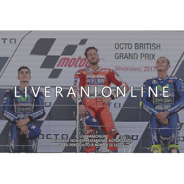Silverstone United Kingdom 25.08.2017 Twelfth round MotoGP 2017 at the Silverstone Circuit, Andrea Dovizioso (Ducati Racing Team) Maverick Vinales (Movistar Yamaha) Valentino Rossi (Movistar Yamaha) photoPSP / Newspix.pl --- Newspix.pl POLAND OUT!!! AG ALDO LIVERANI SAS *** Local Caption *** www.newspix.pl mail us: info@newspix.pl call us: 0048 022 23 22 222 --- Polish Picture Agency by Ringier Axel Springer Poland