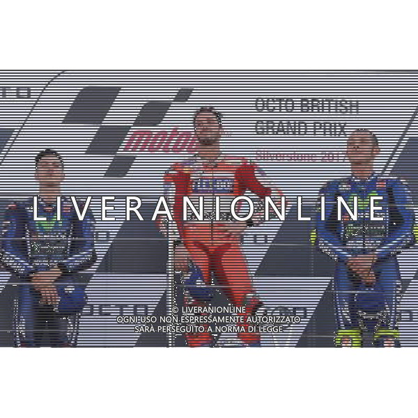 Silverstone United Kingdom 25.08.2017 Twelfth round MotoGP 2017 at the Silverstone Circuit, Andrea Dovizioso (Ducati Racing Team) Maverick Vinales (Movistar Yamaha) Valentino Rossi (Movistar Yamaha) photoPSP / Newspix.pl --- Newspix.pl POLAND OUT!!! AG ALDO LIVERANI SAS *** Local Caption *** www.newspix.pl mail us: info@newspix.pl call us: 0048 022 23 22 222 --- Polish Picture Agency by Ringier Axel Springer Poland