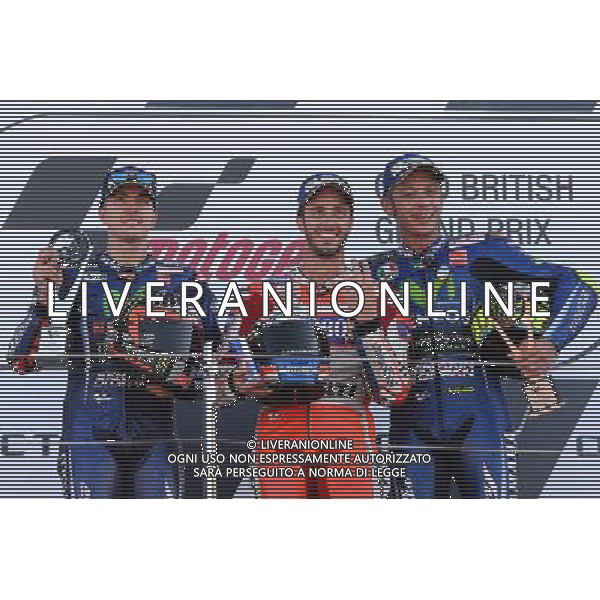 Silverstone United Kingdom 25.08.2017 Twelfth round MotoGP 2017 at the Silverstone Circuit, Andrea Dovizioso (Ducati Racing Team) Maverick Vinales (Movistar Yamaha) Valentino Rossi (Movistar Yamaha) photoPSP / Newspix.pl --- Newspix.pl POLAND OUT!!! AG ALDO LIVERANI SAS *** Local Caption *** www.newspix.pl mail us: info@newspix.pl call us: 0048 022 23 22 222 --- Polish Picture Agency by Ringier Axel Springer Poland