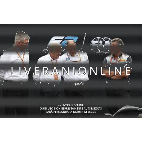 (L to R): Ross Brawn (GBR) Managing Director, Motor Sports; Charlie Whiting (GBR) FIA Delegate; Bruno Michel (FRA) F2 CEO; and Mario Isola (ITA) Pirelli Racing Manager, unveil the 2018 F2 car. 31.08.2017. Formula 1 World Championship, Rd 13, Italian Grand Prix, Monza, Italy, Preparation Day. / AGENZIA ALDO LIVERANI SAS - ITALY ONLY - EDITORIAL USE ONLY