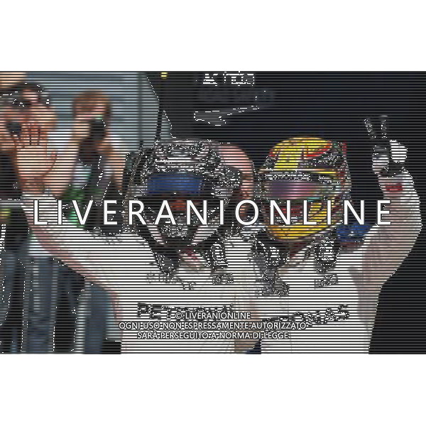 (L to R): second placed Valtteri Bottas (FIN) Mercedes AMG F1 celebrates with race winner and team mate Lewis Hamilton (GBR) Mercedes AMG F1. 03.09.2017. Formula 1 World Championship, Rd 13, Italian Grand Prix, Monza, Italy, Race Day AG ALDO LIVERANI SAS ONLY ITALY
