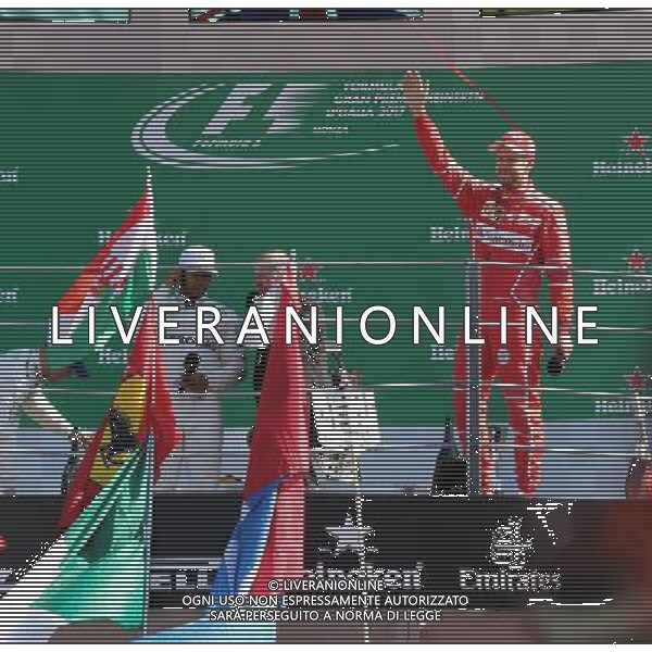 Monza ( MB ) 03/09/2017 Autodromo Nazionale di Monza. Formula 1 Gran Premio Heineken díItalia 2017 Nella foto: 2 arrivato Valtteri Bottas ( FIN ), 1 arrivato Lewis Hamilton ( GBR ) e 3* arrivato Sebastian Vettel ( GER ) sul podio durante la premiazione PH Lauro Montagnini *** Local Caption *** AG ALDO LIVERANI SAS *** Local Caption *** AG ALDO LIVERANI SAS