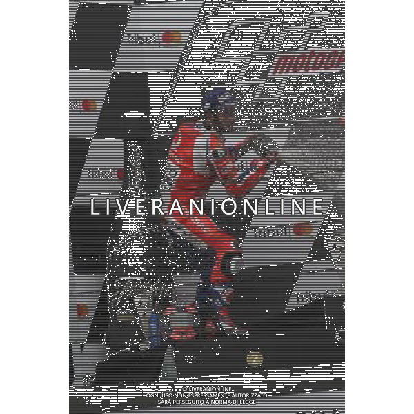 Misano Adriatico ( RN ) 10/09/2017 Misano World Circuit Marco Simoncelli. Gran Premio Tribul Mastercard di San Marino e della Riviera di Rimini 2017 - MOTOGP Premiazione Nella foto: 2 Class. Danilo Petrucci ( ITA ) su DUCATI sul podio mentre esulta PH Lauro Montagnini AG ALDO LIVERANI SAS