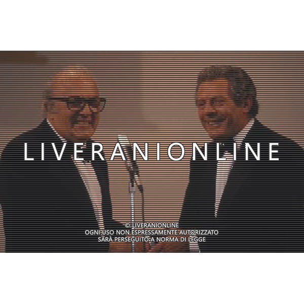 Federico Fellini regista, sceneggiatore, scrittore e fumettista italiano - Retrospettiva nella foto con Marcello Mastroianni nel 1990 © Archivio / AGENZIA ALDO LIVERANI SAS 