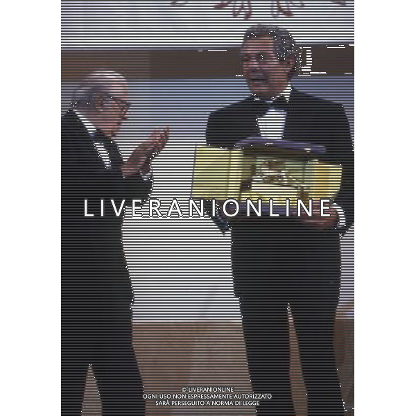 Federico Fellini regista, sceneggiatore, scrittore e fumettista italiano - Retrospettiva nella foto con Marcello Mastroianni nel 1990 © Archivio / AGENZIA ALDO LIVERANI SAS 