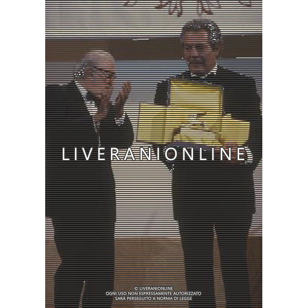 Federico Fellini regista, sceneggiatore, scrittore e fumettista italiano - Retrospettiva nella foto con Marcello Mastroianni nel 1990 © Archivio / AGENZIA ALDO LIVERANI SAS 