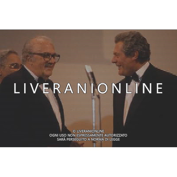Federico Fellini regista, sceneggiatore, scrittore e fumettista italiano - Retrospettiva nella foto con Marcello Mastroianni nel 1990 © Archivio / AGENZIA ALDO LIVERANI SAS 