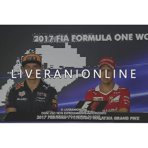 (L to R): Max Verstappen (NLD) Red Bull Racing and Sebastian Vettel (GER) Ferrari in the FIA Press Conference. 28.09.2017. Formula 1 World Championship, Rd 15, Malaysian Grand Prix, Sepang, Malaysia, Thursday. AG ALDO LIVERANI SAS ONLY ITALY