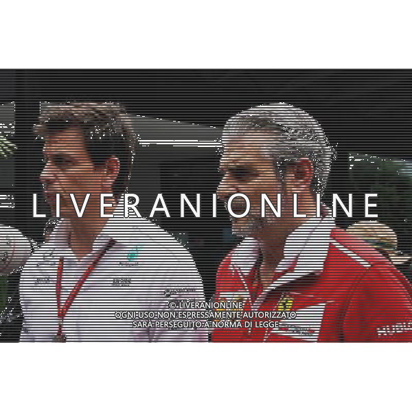 (L to R): Toto Wolff (GER) Mercedes AMG F1 Shareholder and Executive Director with Maurizio Arrivabene (ITA) Ferrari Team Principal. 29.09.2017. Formula 1 World Championship, Rd 15, Malaysian Grand Prix, Sepang, Malaysia, Friday. AG ALDO LIVERANI SAS ONLY ITALY