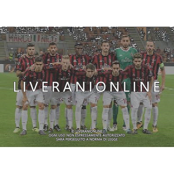 UEFA Europa League 2017/2018 Gruppo D Milano - 28.09.2017 Milan-Rijeka Nella Foto:Milan Squadra Formazione Cutrone,Musacchio,Kessie,Romagnoli,Donnarumma,Bonucci,Andre Silva,Abate,Locatelli,Calhanoglu,Borini /Ph.Vitez-Ag. Aldo Liverani